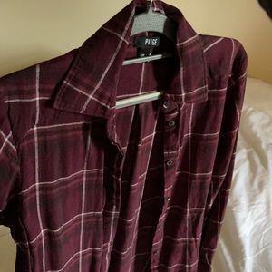 Red white black PAIGE plaid button up shirt